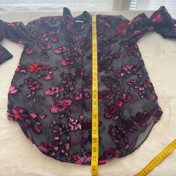 Alice + Olivia Floral Velvet Flocked Sheer Chiffon Shirt Blouse Small - Picture 10 of 11